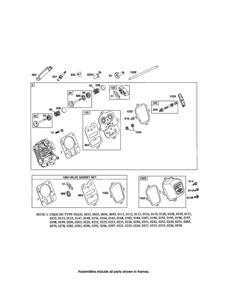 Head-Cylinder Diagram and Parts List for 121300 0014-0571 Briggs and Stratton Engine
